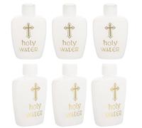 PAMINGONO Lot de 6 Bouteilles d'eau Bénite Catholique en Plastique Blanc 60 ML Croix Dorée, Rechargeables, pour Baptême, Exorcisme et Usage Extérieur ou Maison