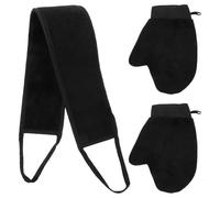 PAMINGONO Moufles Exfoliants Bain en Pe Film Noir, Ensemble 1 Set Serviette, Doux Peau, pour Usage Quotidien et Bain