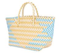 PAMINGONO Panier à Provisions Rayé en Plastique Robuste Poignées Ergonomiques - Grand Format Bleu Clair et Jaune - Cabas Tressé Polyvalent pour Courses Pique-Niques et Rangement Quotidien