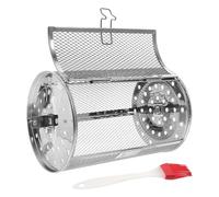 PAMINGONO Panier Rotatif Acier Inoxydable pour Grillades Cuisson Uniforme Accessoire Four Multi-usages avec Brosse Panier Grill Cuisson pour Frites Noix et Barbecue Couleur Aléatoire