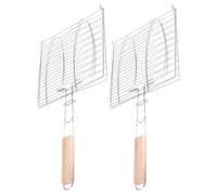 PAMINGONO Paniers à Griller Poignée en Bois Argenté Lot de 2 en Fil de Fer Panier de Barbecue et Facile à Retourner pour Poisson pour Barbecue en Plein Air