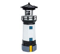 PAMINGONO Phare Solaire Rotatif en Résine Noire et Blanche Lampe Décorative LED pour Jardin Terrasse et Cour Éclairage Extérieur Solaire Lampe de Jardin Étanche Ornement de Pelouse