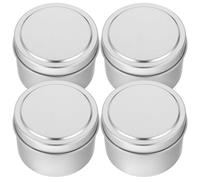 PAMINGONO Pots Ronds et Stockage Lot de 4 Argenté avec Couvercles Rangement D'objets Petits pour Bougies Votives et Huiles Essentielles, pour Artisanat