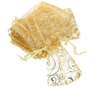 PAMINGONO Sachets à Cordon en Organza Doré 7X9 CM 200 Pièces - Pochettes pour Bijoux Emballages Présents pour Mariage Saint-Valentin et Fêtes Pochettes Transparentes Multi-Usages pour