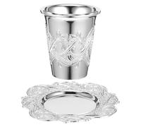 PAMINGONO Set de Coupe Kiddush Métal avec Sous-tasse Coupe à Vin pour Shabbat et Havdalah Cadeau Judaica pour Fêtes et Passover