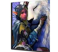 PAMMUQ Peinture par Numéro Adulte fille elfe et lion 40x50cm Bricolage Tableau Peindre par Nombre pour Enfants peindre cadeaux peints à la mainHome Decor,sans cadre