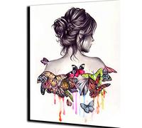 PAMMUQ Peinture par numéros pour adultes débutants enfants Papillon dos fille 16x20 pouces toile de lin acrylique nombre peinture cadeaux chambre salon décoration de la maison,sans cadre