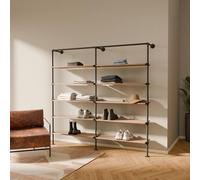 pamo Étagère Murale Style Industriel avec Planches en chêne - Portant à vêtements Mural 290 kg - Dressing Ouvert Robuste