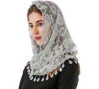 PAMOR Mass Veil Triangle Mantilla Cathédrale Couvre-Tête Chapelle Voile Dentelle Châle Écharpe Latine, gris, 137