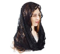 PAMOR Voile de chapelle infini floral latin masse couvrant la tête de masse en dentelle écharpe Mantilla voiles pour église, noir, taille unique