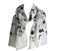 Pamper Yourself Now Border Collie Chien écharpe Blanc. Longue écharpe avec Le Bord effiloché - White Border Collie Dog Long Scarf with Frayed Edge