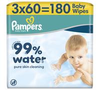 Pampers 99% D'Eau Lingettes Pour Bébé, 3 Paquets De 60 Lingettes = 180 Lingettes, Lotion Douce Avec 99% D’Eau