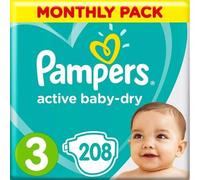 PAMPERS ACTIVE BABY DRY TAILLE 3 208 COUCHES PACK 1 MOIS DE COUCHES