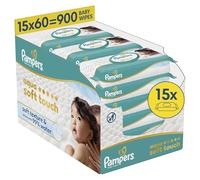 Lingettes bebe Pampers Lingettes humides Aqua Soft Touch, 15 paquets de 60 pièces. Sans plastique