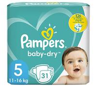 Pampers Baby-Dry Couches, 5 à 12 Heures de Protection, Taille 5, Pour 11-16 kg, 31 Unités