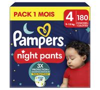 Pampers Night Pants, Taille 4, 180 Couches-Culottes, 9-15kg, Maintien 360° Contre Les Fuites Avec Un Cœur Super Absorbant Pour Une Protection Renforcée Toute La Nuit, Pack 1 Mois