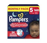 Pampers Night Pants, Taille 5, 160 Couches-Culottes, 12-17kg, Maintien 360° Contre Les Fuites Avec Un Cœur Super Absorbant Pour Une Protection Renforcée Toute La Nuit, Pack 1 Mois