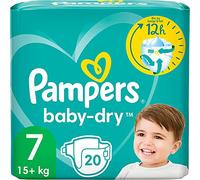 Pampers Baby Dry Lot de 20 couches pour bébé Taille 7 (15 kg) Extra Large Protection complète contre les fuites jusqu'à 12 heures