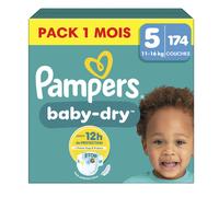 Pampers Couches Baby-Dry Taille 5 (11-16 kg) 174 couches – Pack 1 mois