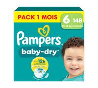 Pampers Couches Baby-Dry Taille 6 - 148 couches (13–18 kg) Pack 1 mois Multicolore