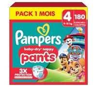 Pampers Baby-Dry Pants, Taille 4, 180 Couches-Culottes, 9-15kg, Maintien 360° et Poche Stop & Protect à La Rescousse Contre Les Fuites, Edition Limitée avec La Pat’Patrouille, Pack 1 Mois