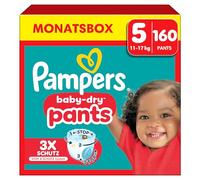 Pampers Baby-Dry Pants, Taille 5, 160 Couches-Culottes, 12-17kg, Maintien 360° Contre Les Fuites Avec Une Poche Stop & Protect Pour Une Nuit Jusqu'à 100% Sans Fuites, Pack 1 Mois