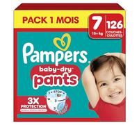 Pampers Baby-Dry Pants, Taille 7, 126 Couches-Culottes, 17kg+, Maintien 360° Contre Les Fuites Avec Une Poche Stop & Protect Pour Une Nuit Jusqu'à 100% Sans Fuites, Pack 1 Mois