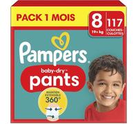 Pampers Baby-Dry Pants, Taille 8, 117 Couches-Culottes, 19kg+, Maintien 360° Contre Les Fuites Pour Un Ajustement Optimal Pour Éviter Les Bâillements Et Les Fuites, Pack 1 Mois