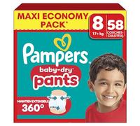 Pampers Baby Dry Pants Taille 8, 58 Couches-Culottes, 17kg+, Maintien 360° Pour Aider À Éviter Les Bâillements et Les Fuites
