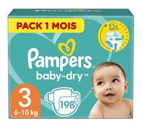 PAMPERS Baby Dry Taille 3 - 6 à 10 kg - 198 couches - Format Pack 1 mois