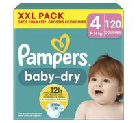 Pampers Baby-Dry, Taille 4, 120 Couches, 9-14kg, sans fuites avec la Poche Stop et Protect à l’arrière de la couche, Pack XXL