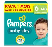 Pampers Couches Baby-Dry Taille 6 - 148 couches (13–18 kg) Pack 1 mois Multicolore