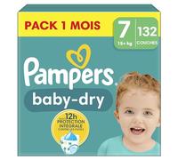 Pampers Baby-Dry, Taille 7, 132 Couches, 15kg+, Une Nuit Jusqu’À 100% Sans Fuites, Pack 1 Mois