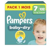 Pampers Baby-Dry, Taille 7, 132 Couches, 15kg+, Une Nuit Jusqu’À 100% Sans Fuites, Pack 1 Mois