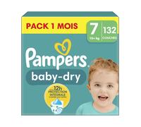Pampers Couches Baby-Dry Taille 7 – 132 couches, 15kg+ – Pack 1 mois – Jusqu'à 100% sans fuites