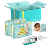 PAMPERS - Coffret Cadeau Naissance - 2 Packs Couches Premium Protection Taille 1 (44x2) + Lingettes Aqua Soft Touch (48) + Chaussettes Bébé + Coupons Réduction - Coffret Complet Nouveau-né