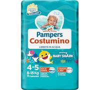 Pampers Costume, Taille 4 (8-15 kg), 11 Couches | Double barrière latérale anti-fuite, retrait facile, bande élastique enveloppante, mer, piscine, été, Baby Shark