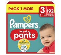 Pampers Couches-Culottes Baby-Dry, Taille 3, 192 Couches, 6kg - 11kg, Avec Une Poche Stop & Protect Pour Éviter Les Fuites À L’Arrière