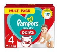 Pampers Couches-Culottes Taille 4 (9-15 kg), Baby-Dry, 160 Couches-Culottes Bébé, Pack 1 Mois, Maintien 360° pour Éviter les Fuites, Faciles à Changer