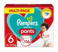 Pampers Couches-Culottes Taille 6 (15+ kg), Baby-Dry, 116 Couches-Culottes Bébé, Pack 1 Mois, Maintien 360° pour Éviter les Fuites, Faciles à Changer