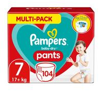 Pampers Couches-Culottes Taille 7 (17+ kg), Baby-Dry, 104 Couches-Culottes Bébé, Pack 1 Mois, Maintien 360° pour Éviter les Fuites, Faciles à Changer