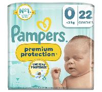 Pampers Couches Premium Protection moins de 3kg Taille 0 - 22 unités
