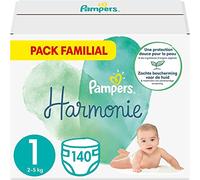 Pampers Couches Taille 1 (2-5 kg), Harmonie, 140 Couches Bébé (Lot de 4 x 35), 0% de compromis, 100% d'absorption, Ingrédients d'origine végétale, Hypoallergéniques