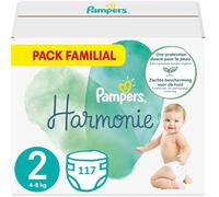Pampers Couches Taille 2 (4-8 kg), Harmonie, 117 Couches Bébé (Lot de 3 x 39), 0% de compromis, 100% d'absorption, Ingrédients d'origine végétale, Hypoallergéniques
