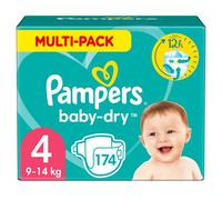 Pampers Couches Taille 4 (9-14 kg), Baby-Dry, 174 Couches Bébé, Pack 1 Mois, Jusqu'à 12h Bien Au Sec et Avec Double-Barrière Anti-Fuites