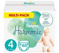 Pampers Couches Taille 4 (9-14 kg), Harmonie, 160 Couches Bébé, Pack 1 Mois, 0% de compromis, 100% d'absorption, Ingrédients d'origine végétale, Hypoallergéniques