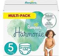 Pampers Couches Taille 5 (11-16 kg), Harmonie, 132 Couches Bébé, Pack 1 Mois, 0% de compromis, 100% d'absorption, Ingrédients d'origine végétale, Hypoallergéniques