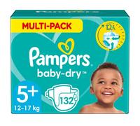 Pampers Couches Taille 5+ (12-17 kg), Baby-Dry, 132 Couches Bébé, Pack 1 Mois, Jusqu'à 12h Bien Au Sec et Avec Double-Barrière Anti-Fuites