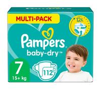 Pampers Couches Taille 7 (15+ kg), Baby-Dry, 112 Couches Bébé, Pack 1 Mois, Jusqu'à 12h Bien Au Sec et Avec Double-Barrière Anti-Fuites