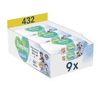 Pampers Harmonie Aqua, 432 Lingettes pour Bébé (9x48), Sans Plastique, Sans Parfum, Protection de la Peau Délicate Avec 99% D'Eau, Aide à restaurer le pH naturel de la peau
